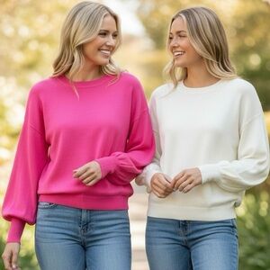 Bundle of Two (2) Vine & Love Balloon Sleeve Knit Sweater Tops